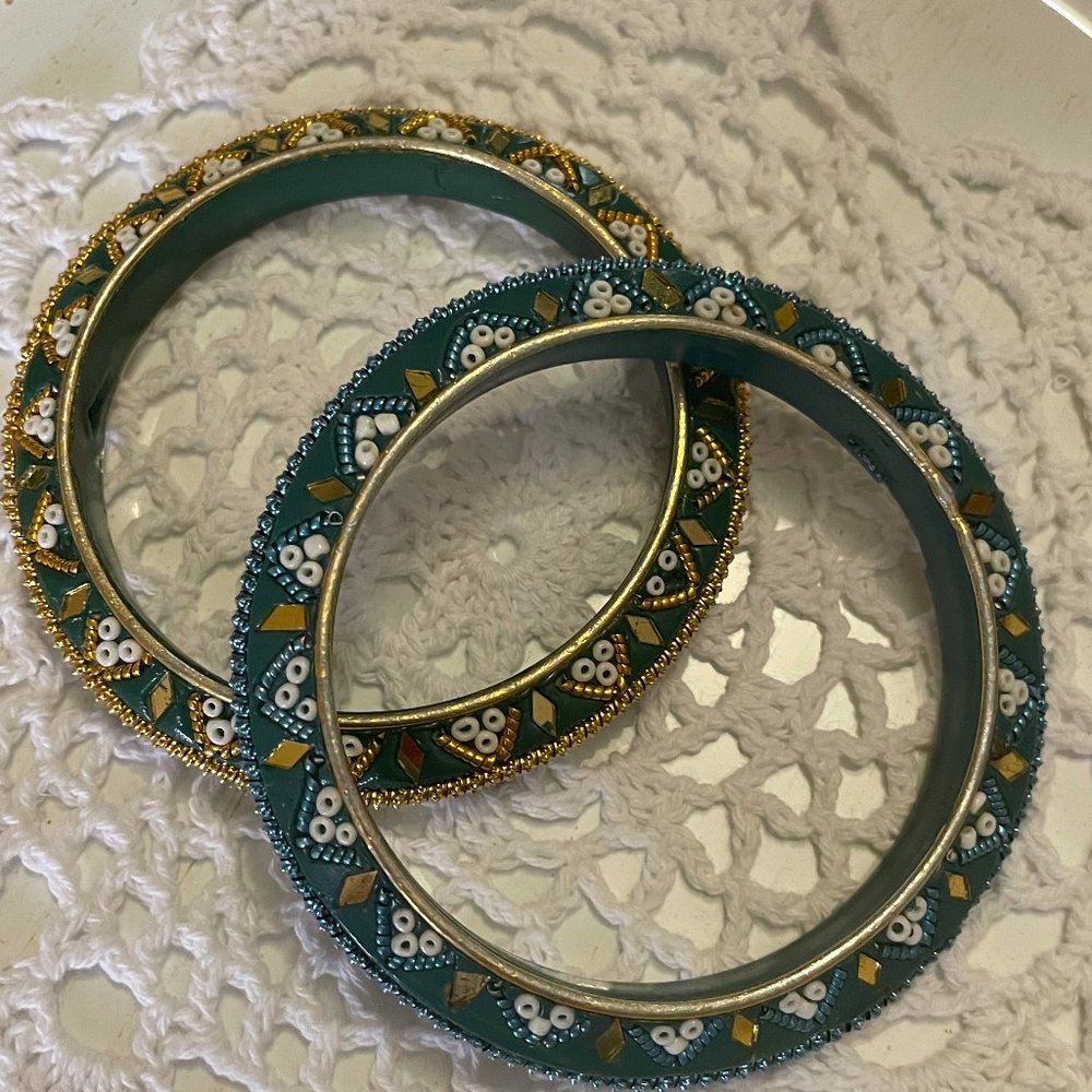 Beads & Mirrors Bangle Bracelets ~ Set Of Two